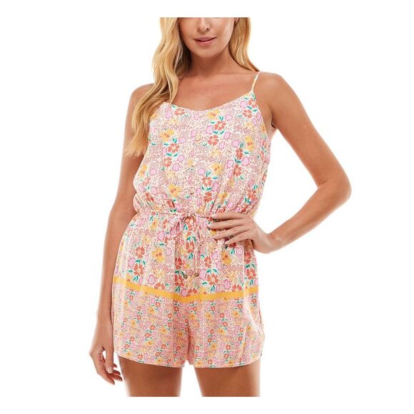 Bebop Juniors Striped Ruffle Hem Romper Pink Size Large